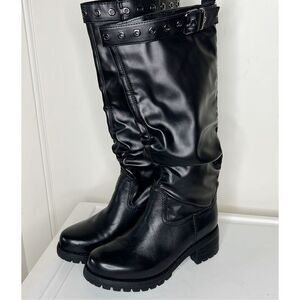 Cult Metallica Slouchy Belted Knee High Boots Black Nwt Size 6/36 EU